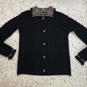 Inis Crafts 100% Merino wool cardigan button up sweater navy large L